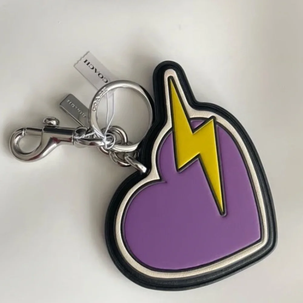 Coach Purple and Yellow lighting Heart Key fob / bag Charm - Picture 1 of 8